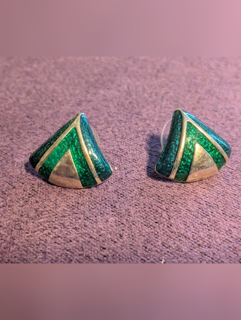 80's Green Enamel Geometric Stud Earrings